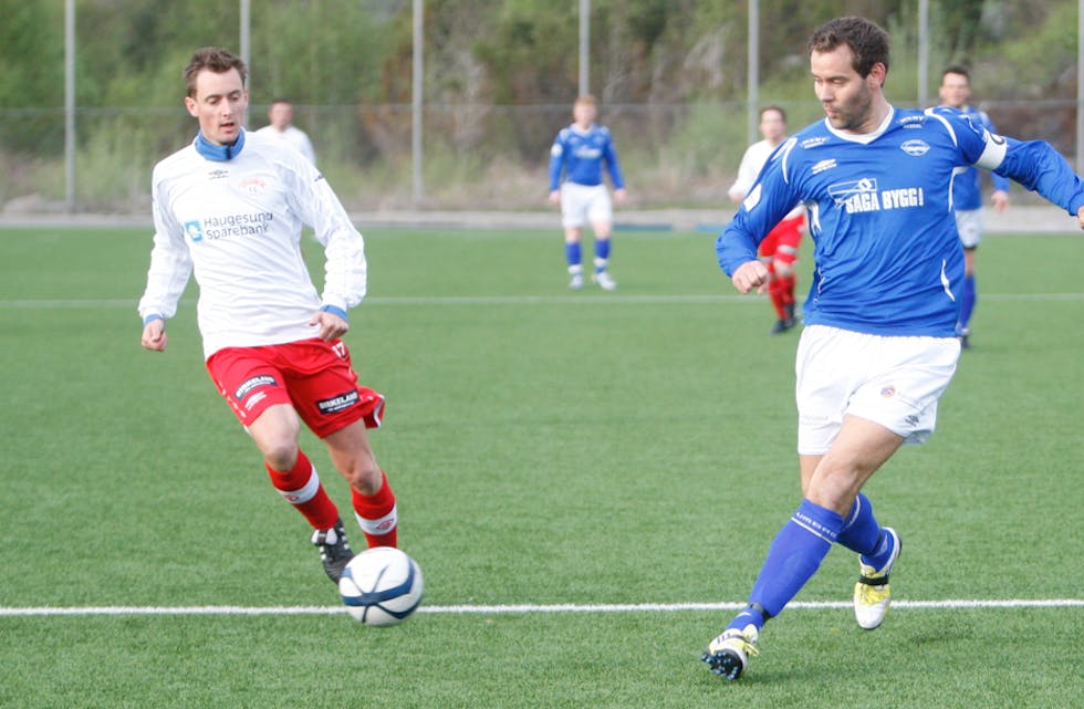 Dag Frode Tønnesen (t.v.) skåra to og var ein av banens beste mot Etne. Sondre Voll var ein av banens beste mot Skudenes. Neste fredag møtast dei to på Frakkagjerd. Foto: Alf-Einar Kvalavåg