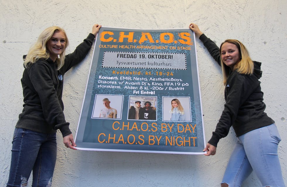 Helene Håland og Ingrid Emilie Rokstad og resten av Tysvær ungdomsråd inviterer til arrangementet C.H.A.O.S i Tysværtunet om nokre veker.
Foto: Ingvild R. Myklebust