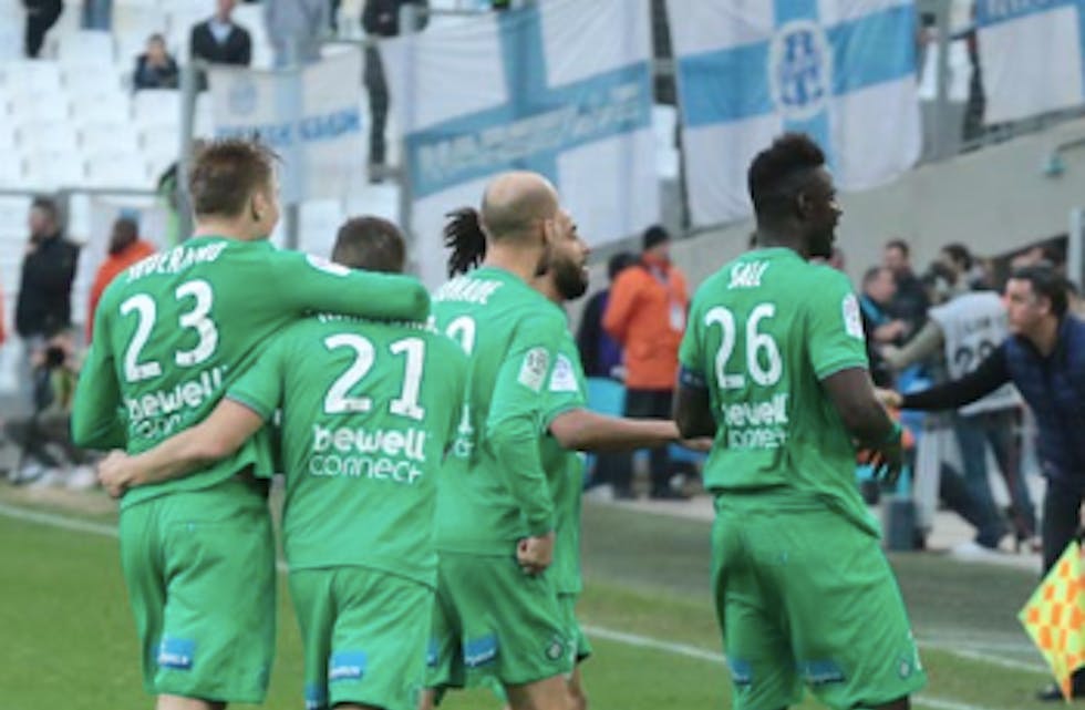 Jubel over 1-0, men det endte 1-1 til slutt for Alexander Søderlund. Foto: Saint-Etienne