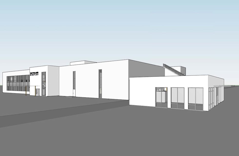 Nybygget til Hatteland Display i Aksdal næringspark er tegnet av Petter J. Rasmussen AS i Haugesund.