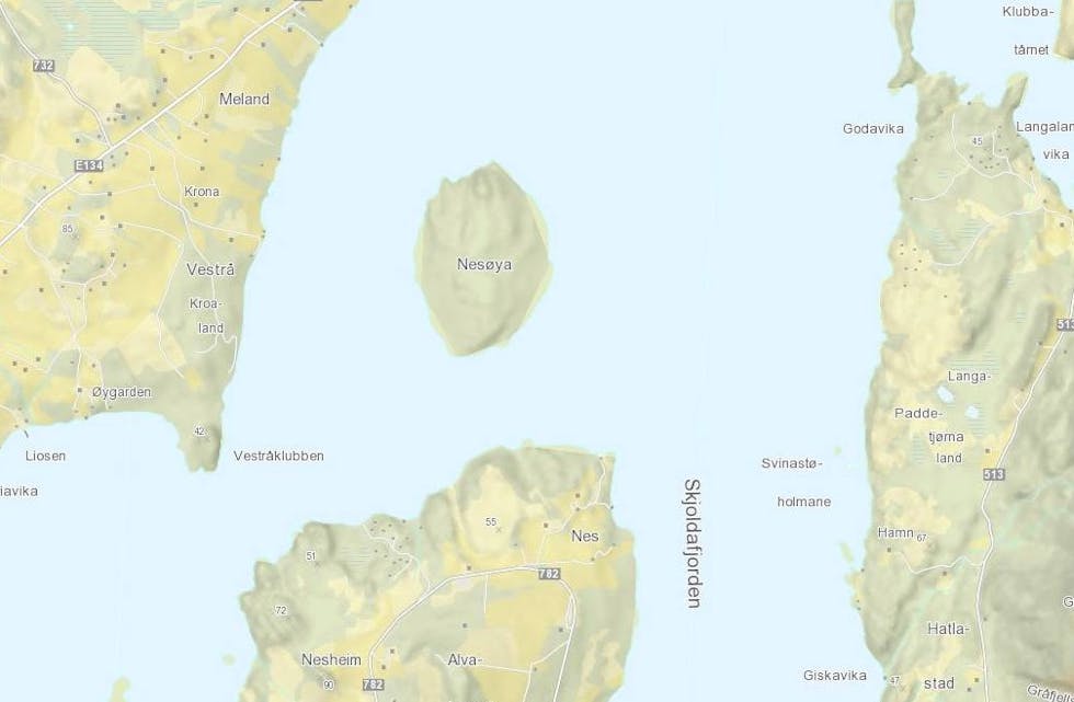 Det blir for tida tatt ut skog frå Nesøya i Skjoldafjorden.
