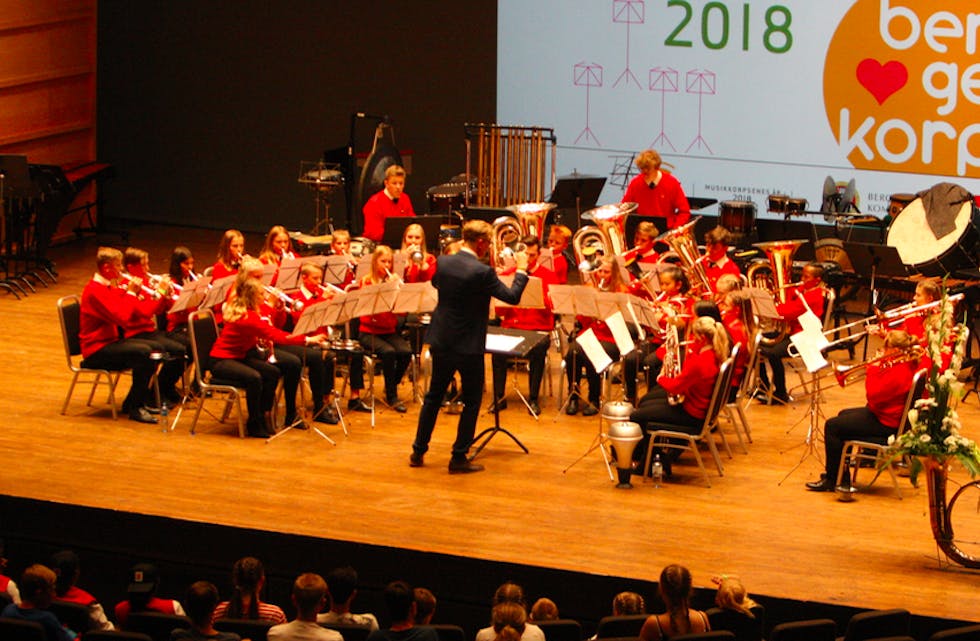 Førre Musikkorps i aksjon i Grieghallen i Bergen under NM 2018. Foto: Alf-Einar Kvalavåg