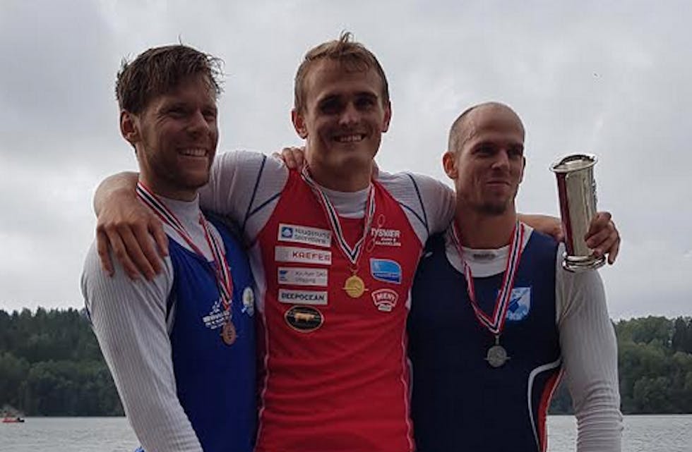 K1 1000m i NM senior herrer, fv Morten Minde (Strand KK) bronse, Lars Magne Ullvang gull og Kongepokal, Daniel Salbu (Fana KK) sølv
