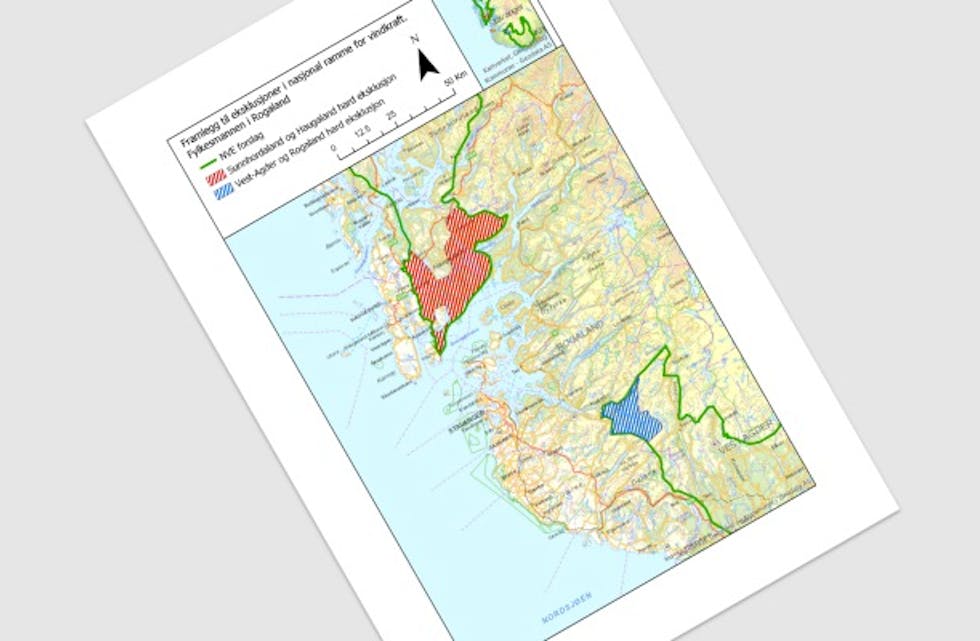 Fylkesmannen i Rogaland meiner store område i Rogaland må takast ut av nasjonal ramme for vindkraft Foto: Fylkesmannen i Rogaland 