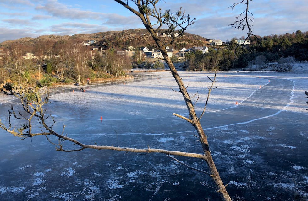 Praktfulle forhold på Nappatjørn i ettermiddag. Nå venter isbanen på skøyteløperne. Foto: Egil Bokn