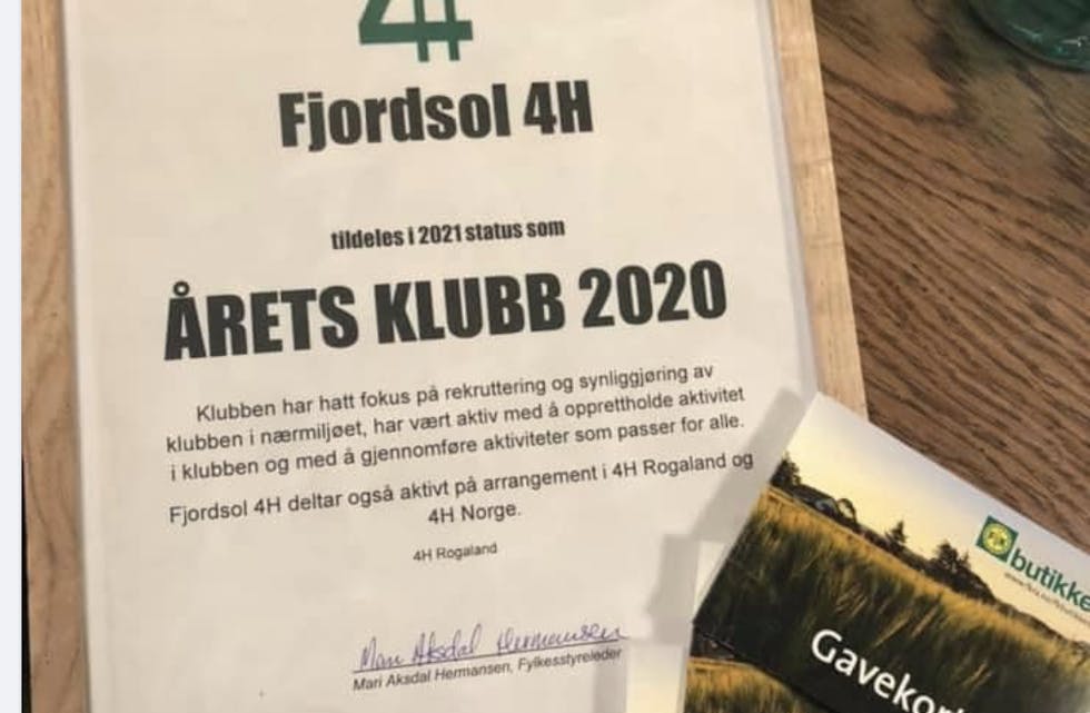 Fjordsol 4H er kåret til Rogaland sin beste i 2020.
