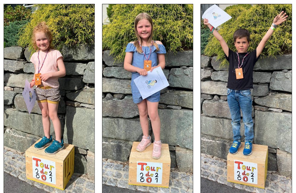 Arya, Mathilde og Tarjei var blant ungane som deltok og fekk medalje og diplom. 
Foto: privat