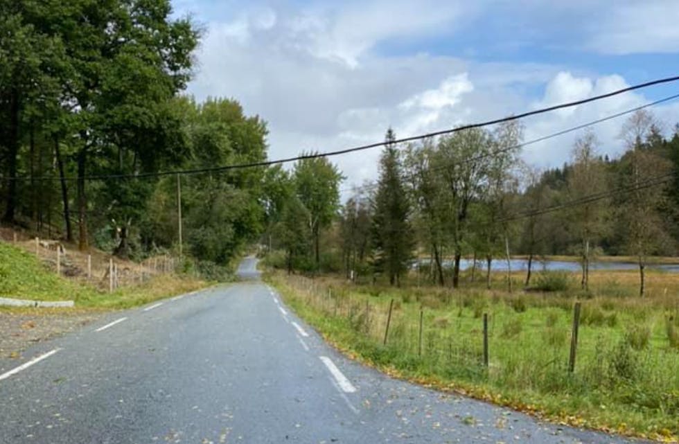 Ledningen heng over vegen, og større biler må passe godt på. foto: Silje Therese Hettervik
