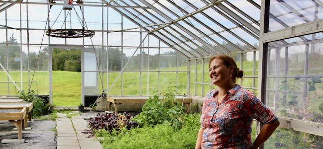 Esther Åsheim på bilete til høgre,tok gartnarutdanning ved Tveit Vgs og har nå starta eige gartneri . Bilde er tatt i fjor då ho såvidt var i gang med plantesalet. 