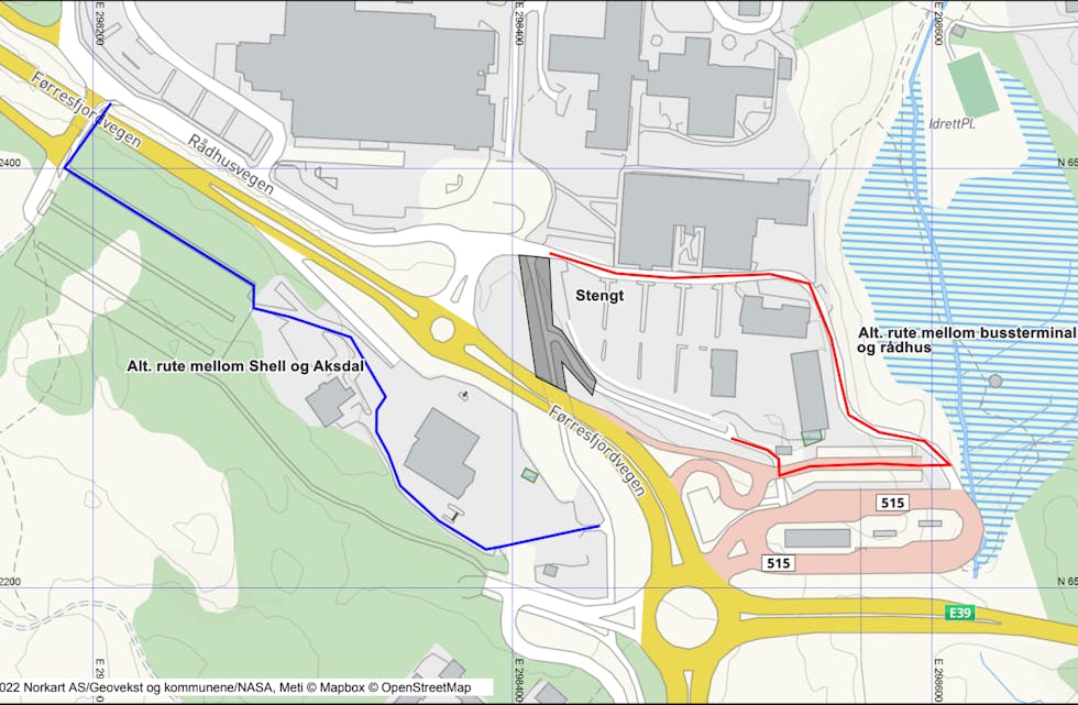 Alternative gangstiar medan arbeidet føregår.