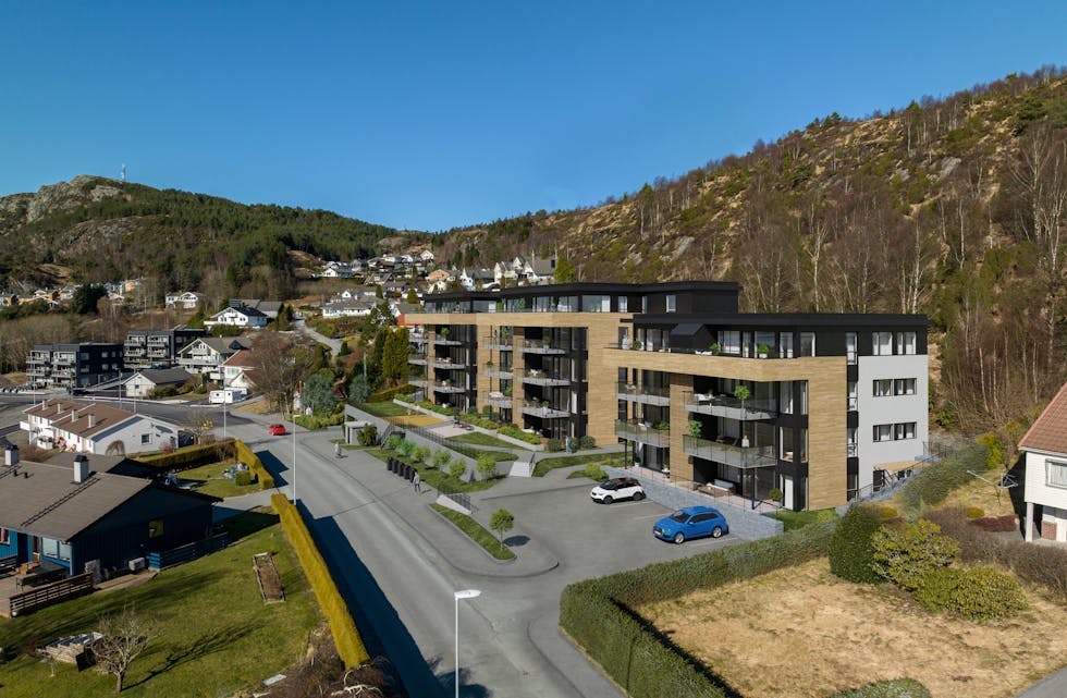 Slik vil Sol-lia sjå ut, - mest midt i Aksdal sentrum og med gode solforhold.
Ill: Brekke, Helgeland, Brekke