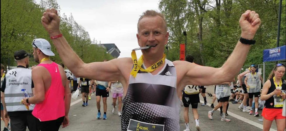 Geir Dybdahl fullførte sin maraton nummer 100 og var godt nøgd med løpet.
Foto: Privat