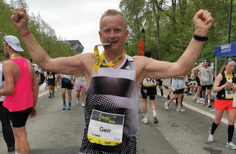 Geir Dybdahl fullførte sin maraton nummer 100 og var godt nøgd med løpet.
Foto: Privat