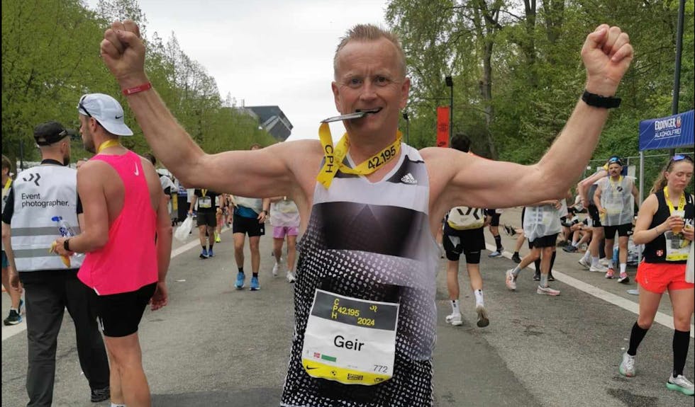Geir Dybdahl fullførte sin maraton nummer 100 og var godt nøgd med løpet.
Foto: Privat