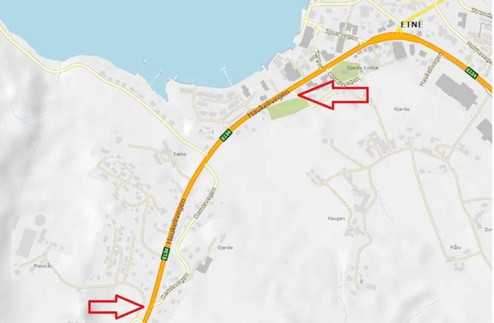 Arbeida finn stad på E134 i Etne. Illustrasjon: Statens vegvesen