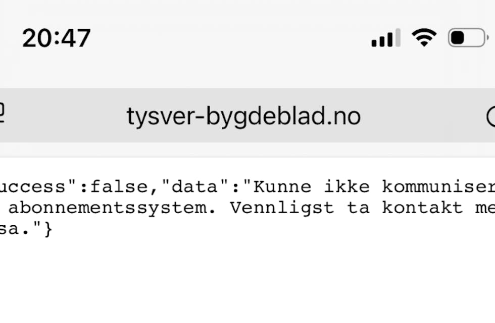 Dette er den triste meldingen som møter oss på Appen vår akkurat nå.