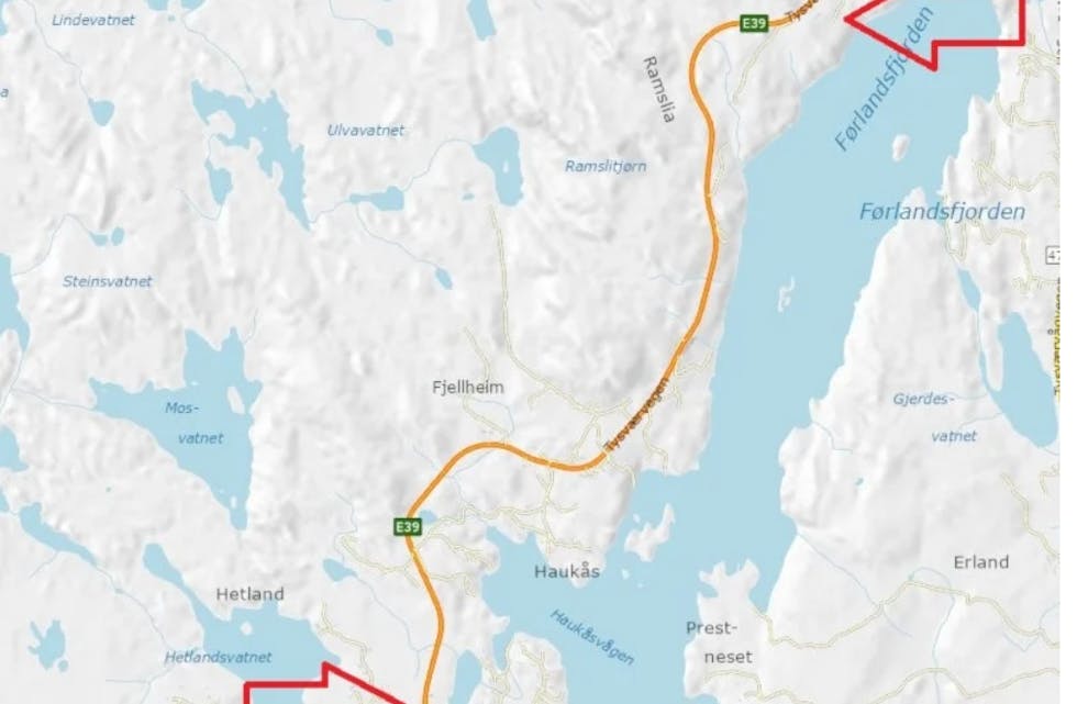 Gang- og sykkelvegprosjektet fra Hetland i sør til Apeland i nord.