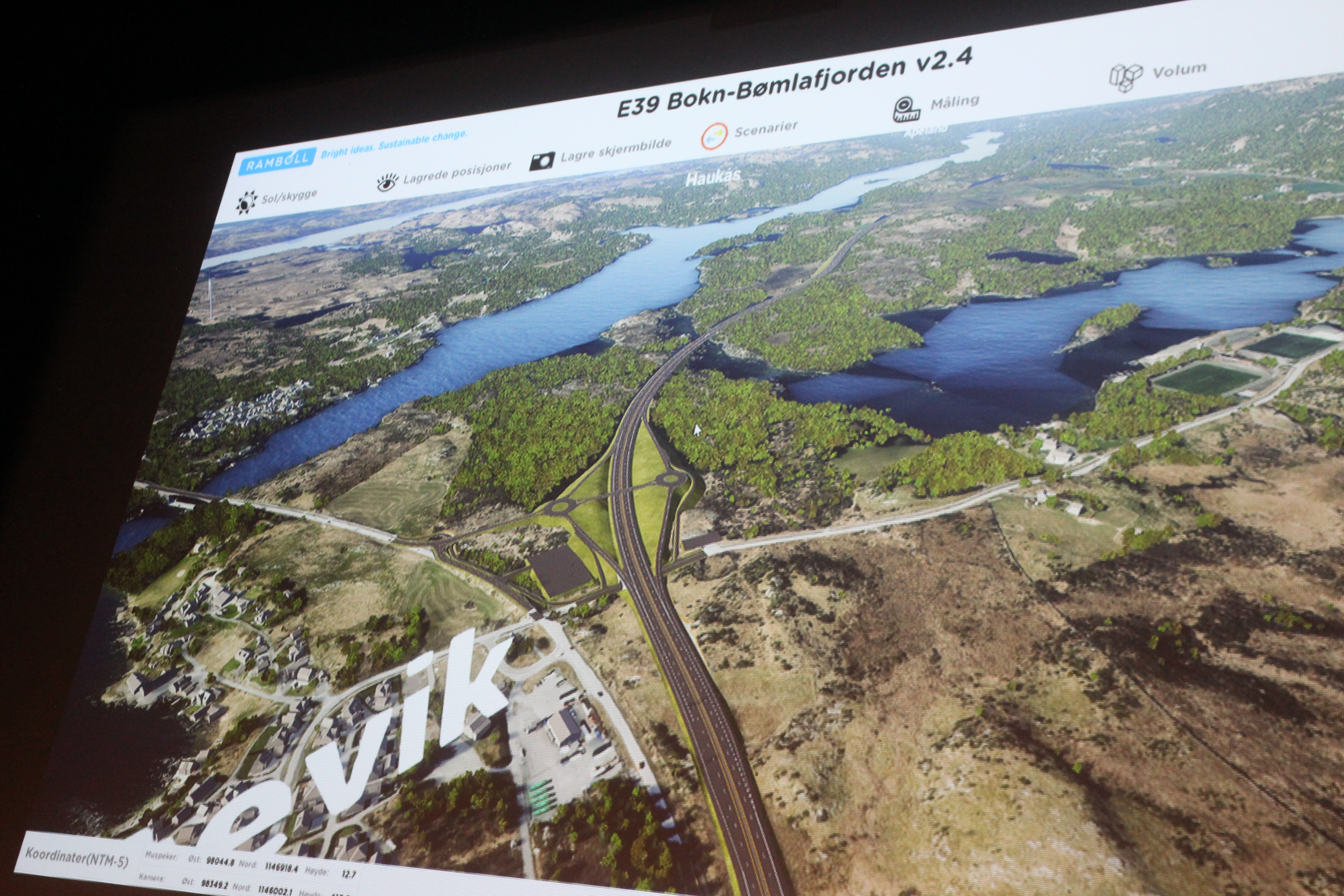 Utsnitt fra vegalternativet langs Førlandsfjorden.