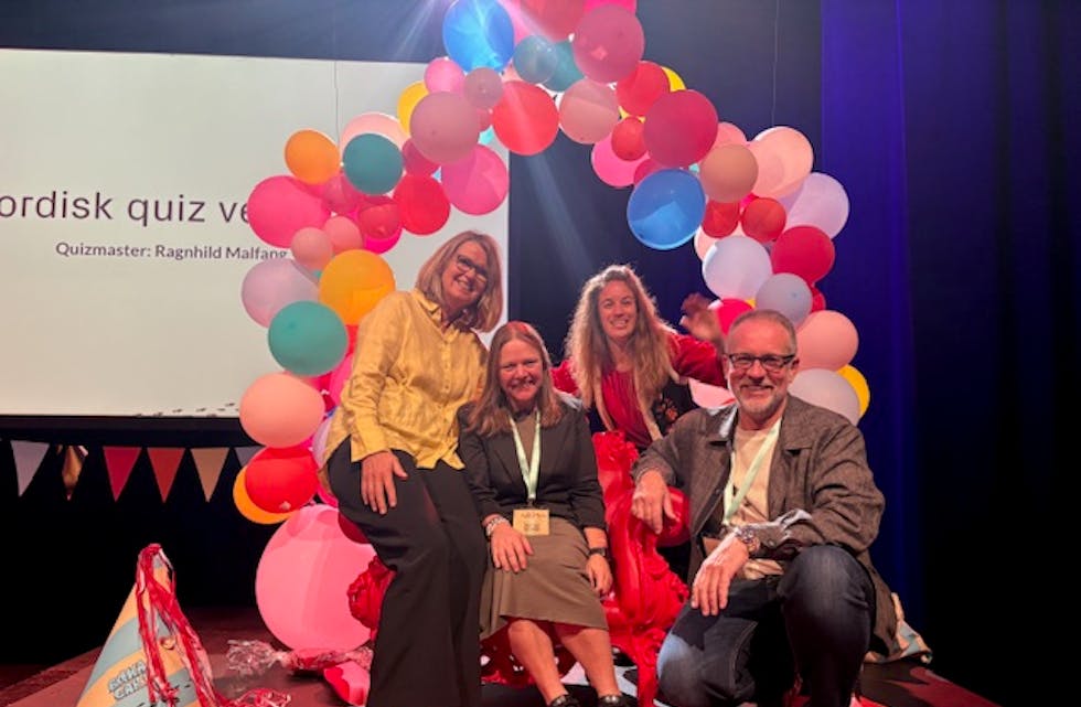 Tysvær-delegasjonen på Lillestrøm. Fra venstre: Marit Lothe (festivalleder Blest), Hege Marie Naley Paulsen (fungerende biblioteksjef), Annette de Graaf (prosjektansvarlig skolebibliotek) og Anders Netland (kultursjef). Foto: Tysvær kommune
