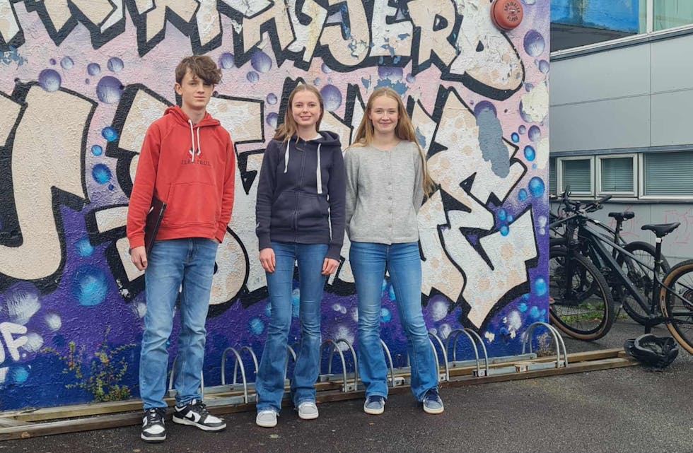 Nora, Mathilde og Per Olav 9D på Frakkagjerd Ungdomsskole.