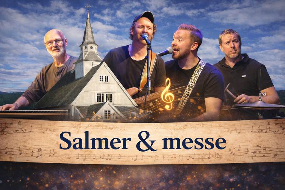 Østebøvikane består av Øyvind på gitar, Kjetil på bass, Ørjan på slagverk/perkusjon og far Øystein på tangenter og sang. De skal sørge for en varm og uformell ramme i kirkerommet førstkommende søndag. Foto: privat