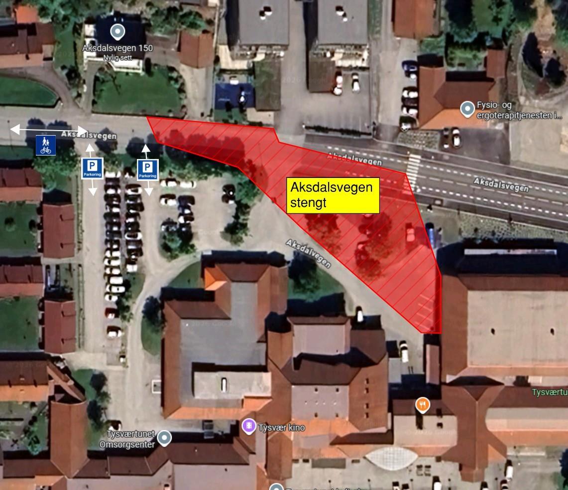 I tre uker vil det bli endringer i forbindelse med grøftearbeid innenfor det markerte området. 