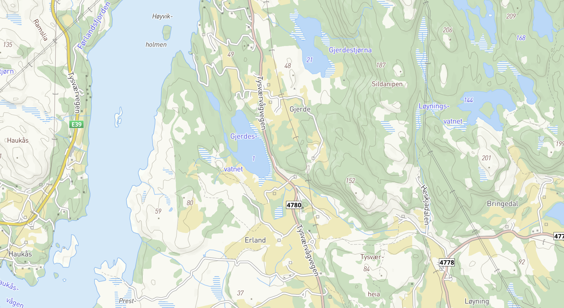 Beltet med fyllitt strekker seg i bredden fra Tysværvågvegen (FV4780) i øst til Førlandsfjorden i vest.