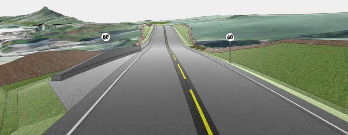 Skisse av prosjektet Ølen-Mørkeli. Her frå Dørheim. Illustrasjon: Statens vegvesen