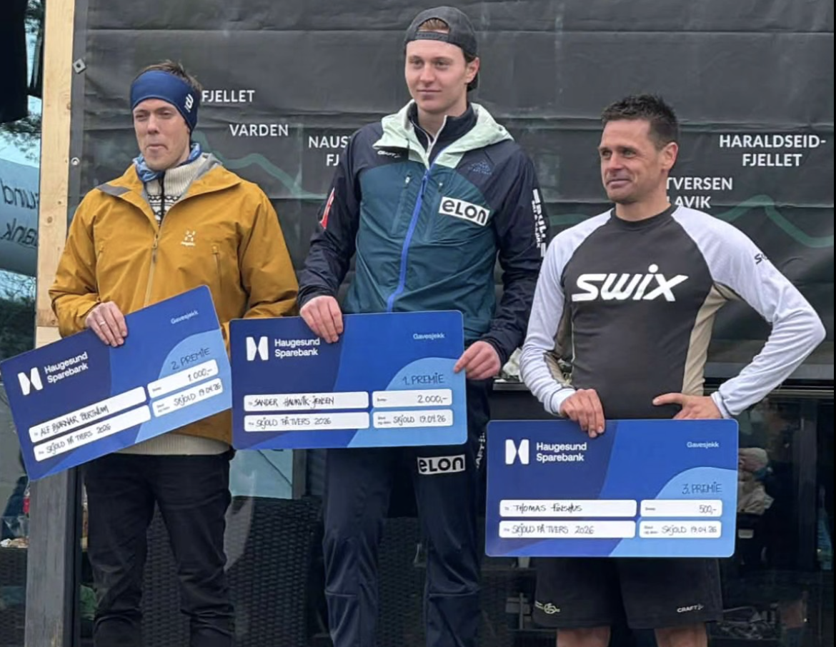 de tre beste i elite herreklassen i Skjold på tvers. Thomas Finshus til høyre. Foto: Arrangøren