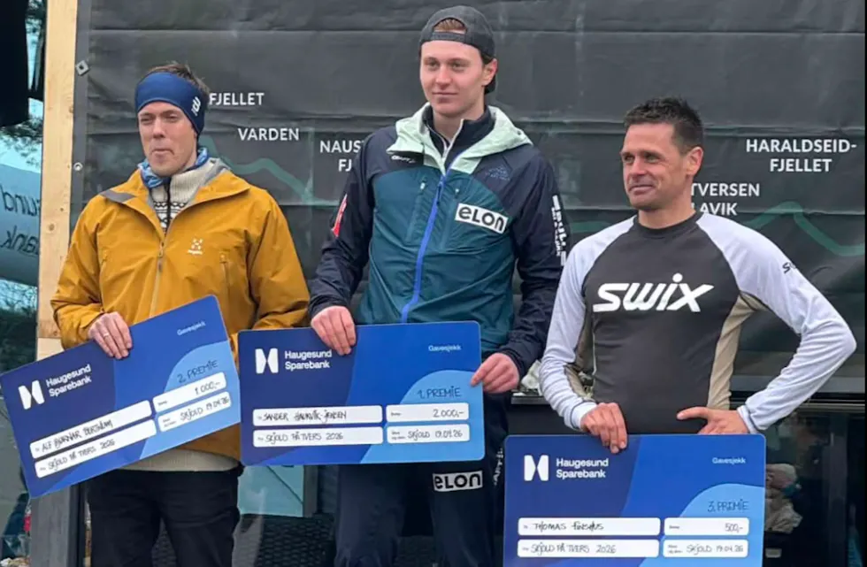 de tre beste i elite herreklassen i Skjold på tvers. Thomas Finshus til høyre. Foto: Arrangøren