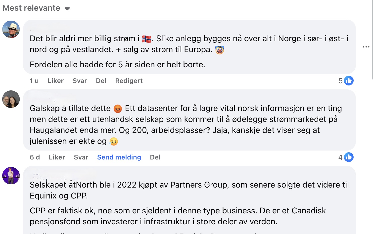 Det tok ikkje lang tid før kommentarar om datasenteret dukket opp på Facebook-sida vår...